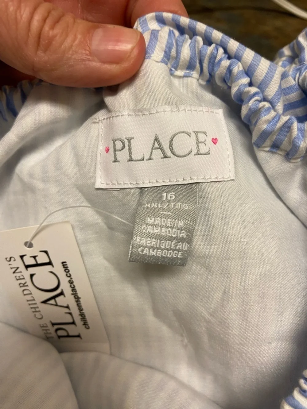 The Children's Place Girls Blue White Stripe Shift Dress Size 16 Embroidered Hem - Picture 8 of 10